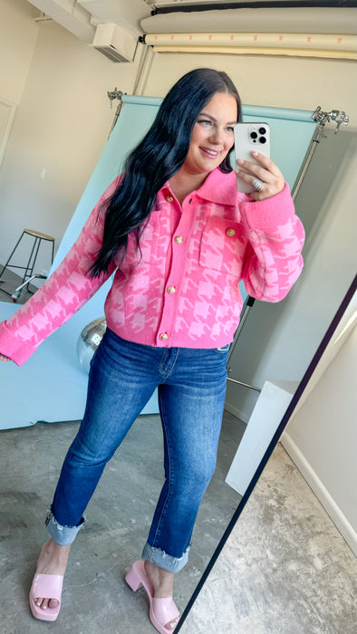 AS IF PINK HOUNDSTOOTH CARDIGAN SALE