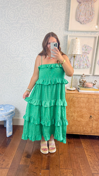 Layered Eyelet Maxi in Kelly Green