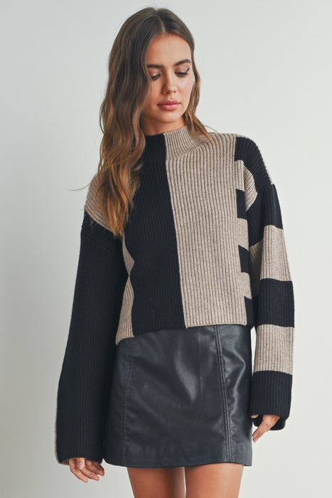 Colorblock Turtleneck Sweater // Black SALE
