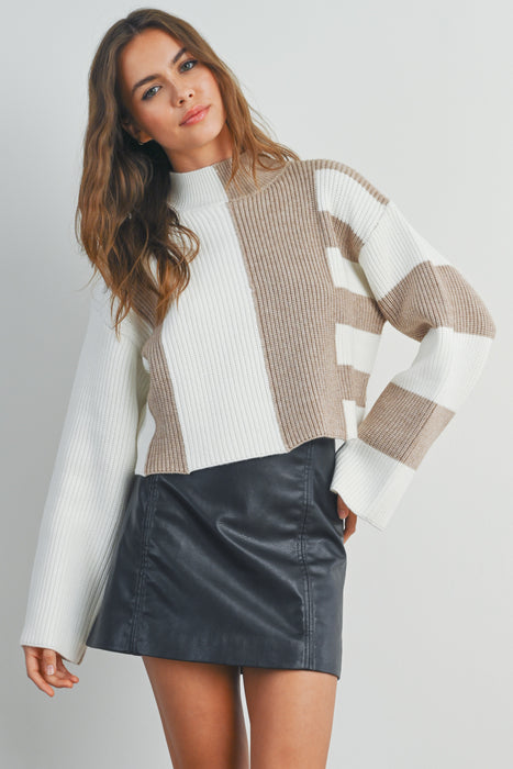 Colorblock Turtleneck Sweater // Ivory SALE