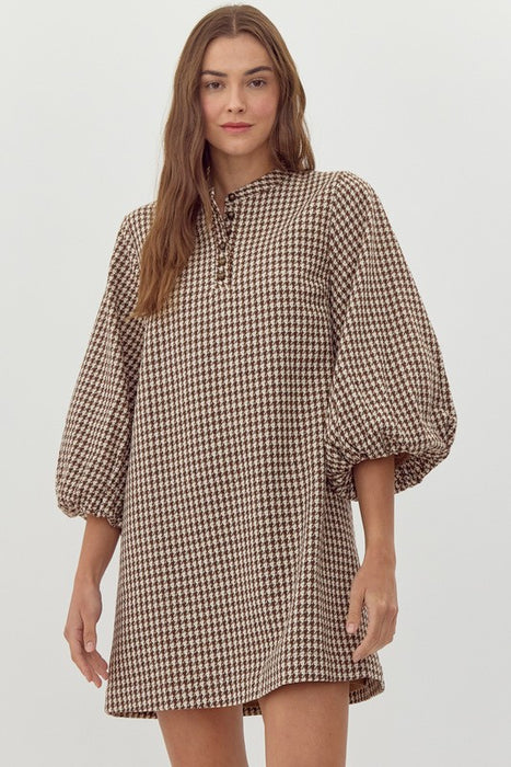 Houndstooth Balloon Sleeve Dress | SIZE XLARGE SALE