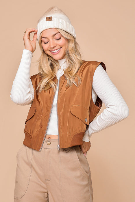 Sleeveless Bomber Jacket in Rust