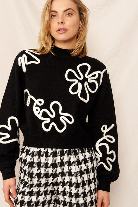 Black + White Floral Detail Sweater SALE