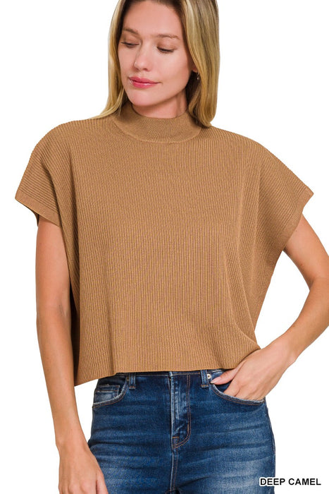 Knit Mock Neck Top In Deep Camel Size Large SALE