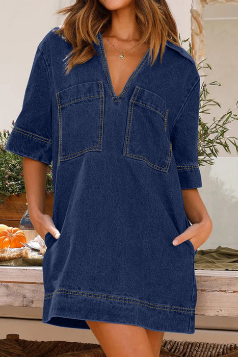 Dark Denim Front Pocket Mini Dress SALE