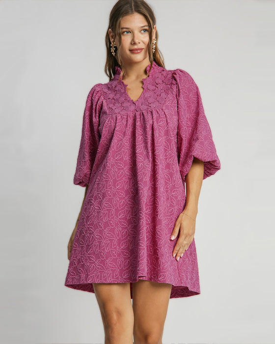 Floral Puff Sleeve Mini Dress // Magenta SALE