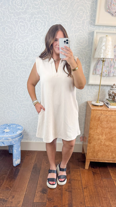 Basic Collar Tank Dress in Bone