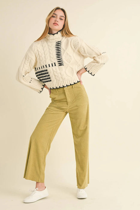 Hand Stitched Sweater Top in Cream/Black SALE