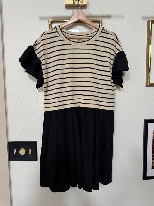 Black Mix Media Dress // Stripe-SALE