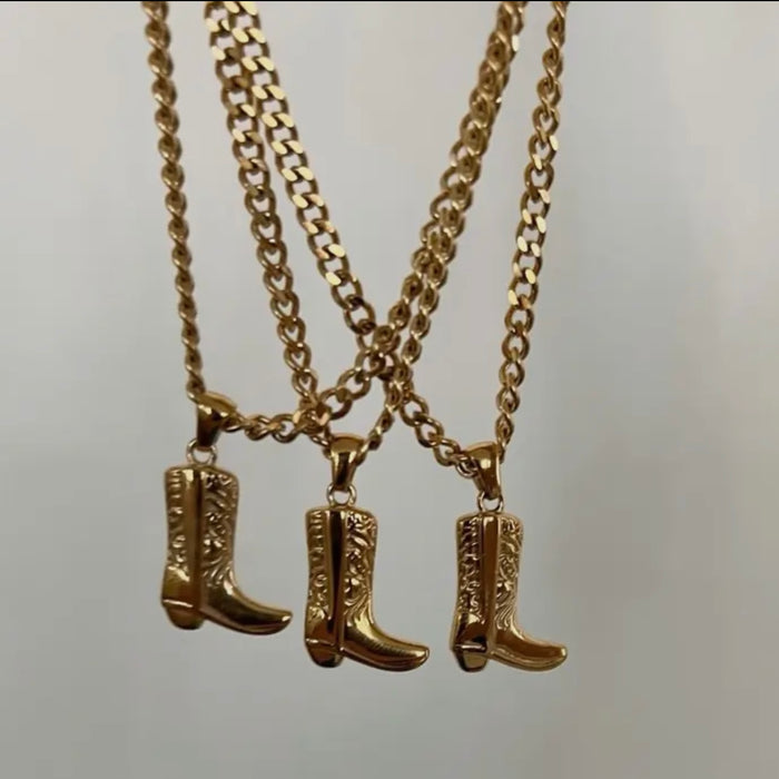 Gold Cowgirl Boot Necklace