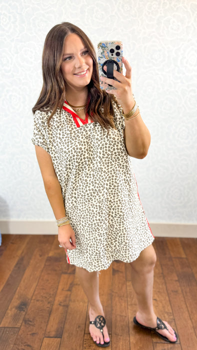Leopard Pinstripe Denim Dress