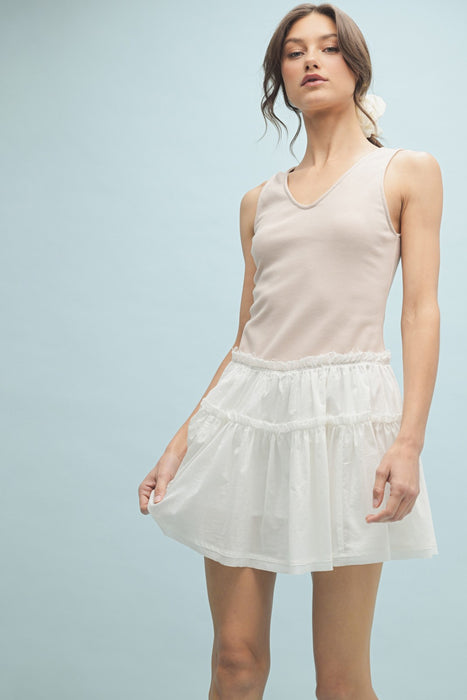 Mix Media Mini Dress with Built In Shorts