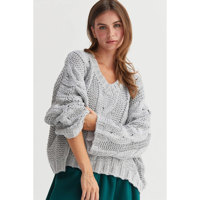 Cable Knit Oversized Sweater // Grey- SALE