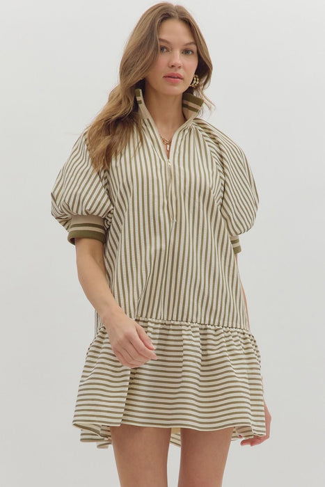 Jane Stripe Dress in Olive
