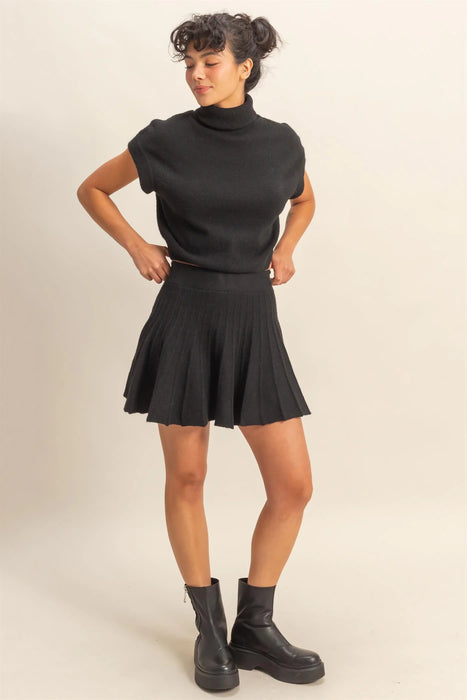 Parker Pleated Skirt Set - BLACK