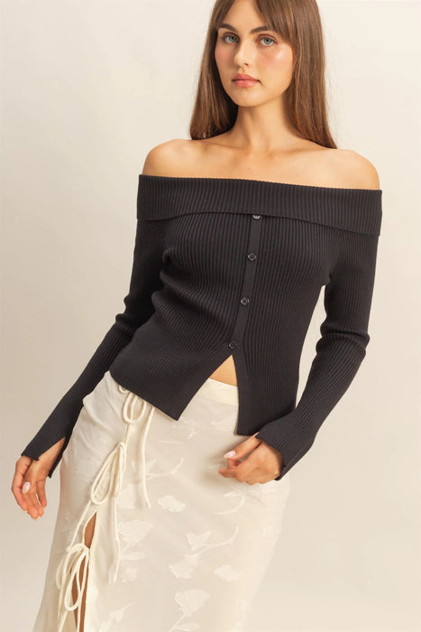 Jada Off Shoulder Sweater Top - BLACK