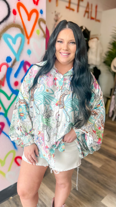 Exotic Print Satin Blouse- SALE