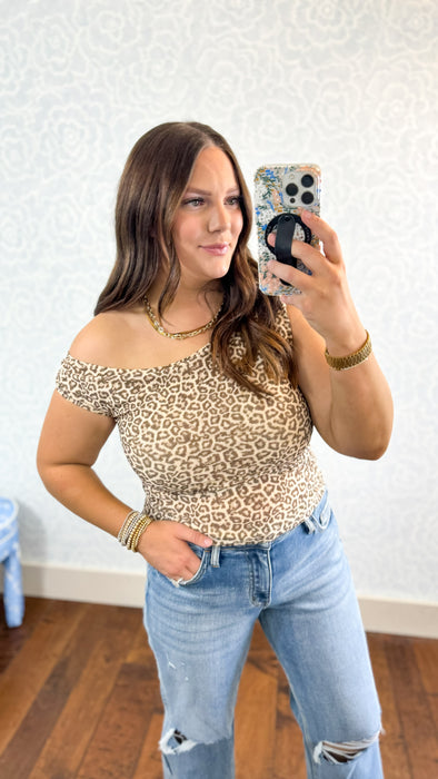 Leopard Asymmetrical Mesh Blouse