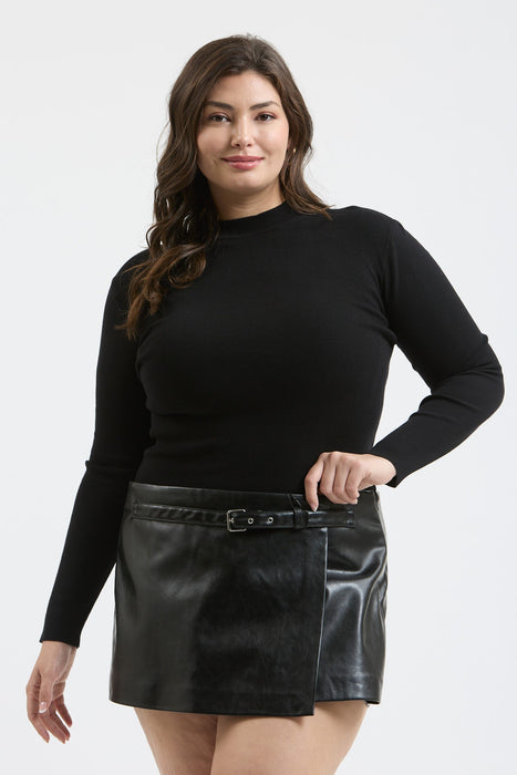 Mock Neck Long Sleeve Sweater Top in Black