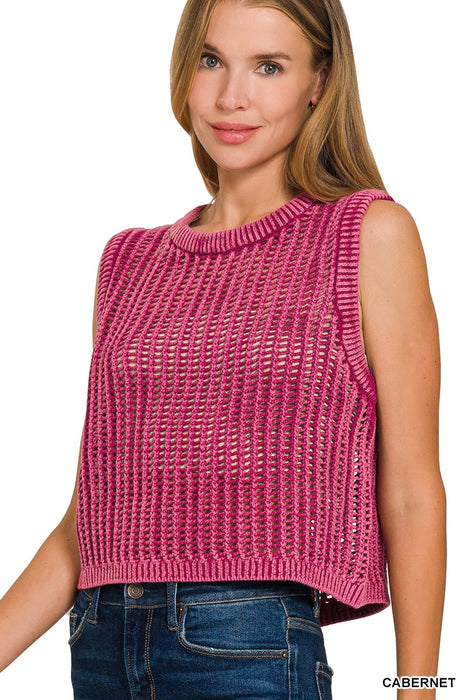 Open Knit Sweater Vest in Cabernet