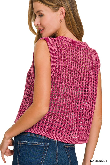 Open Knit Sweater Vest in Cabernet