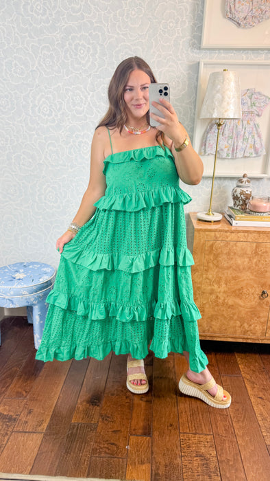 Layered Eyelet Maxi in Kelly Green