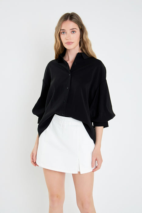 Black Balloon Sleeve Blouse
