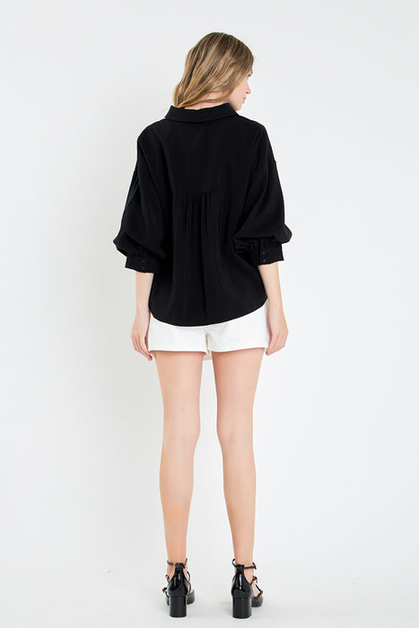 Black Balloon Sleeve Blouse