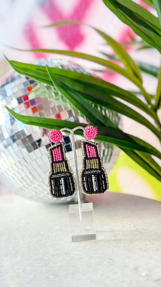 BEADED LIPSTICK EARRINGS