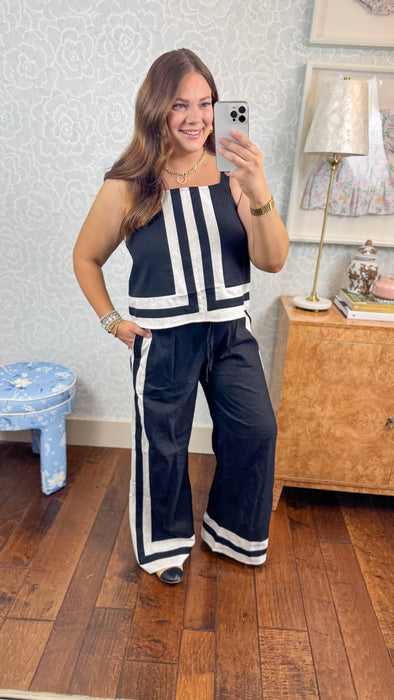 Cream & Black Linen Cropped Blouse
