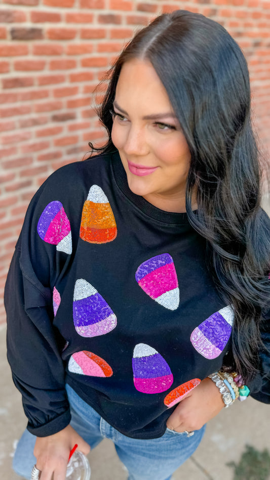 SEQUIN CANDY CORN TOP // SELL-OUT RISK //