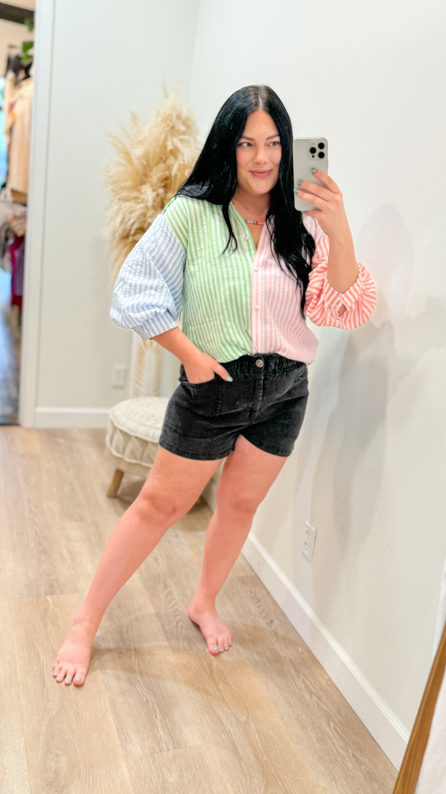 SEERSUCKER STRIPE COLORBLOCK TOP