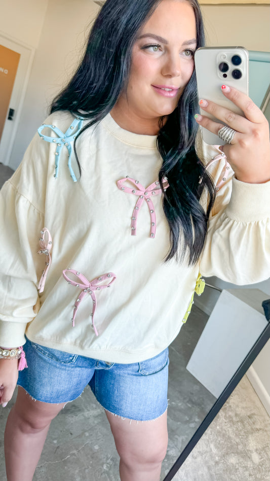 STUDDED BOW SWEATSHIRT