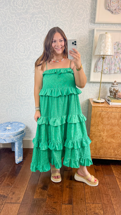 Layered Eyelet Maxi in Kelly Green