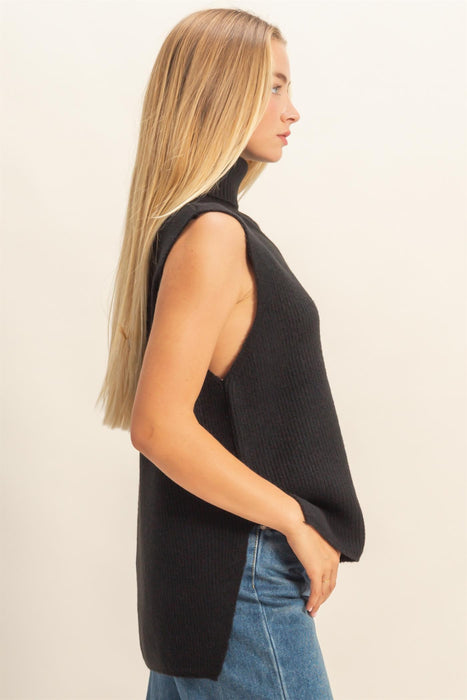 High Low Sleeves Sweater Vest in Black