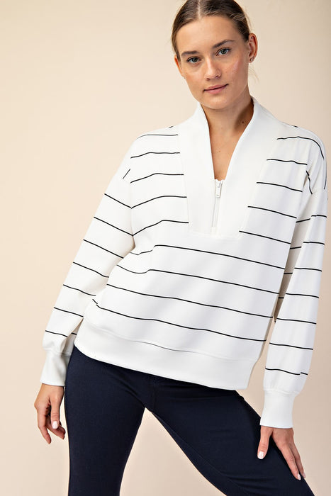 Modal Scuba Stripe Pullover in Cream/Black