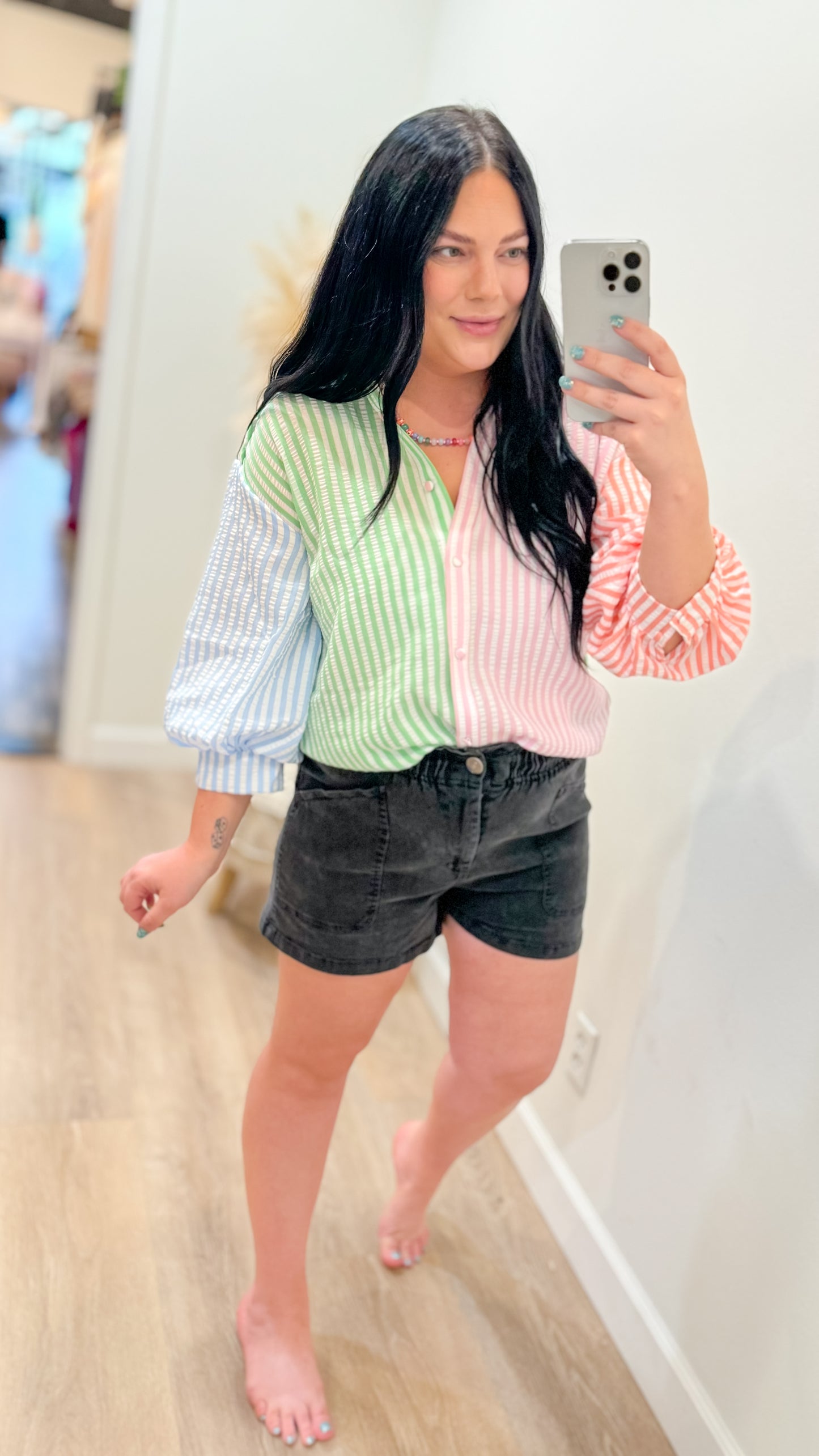 SEERSUCKER STRIPE COLORBLOCK TOP