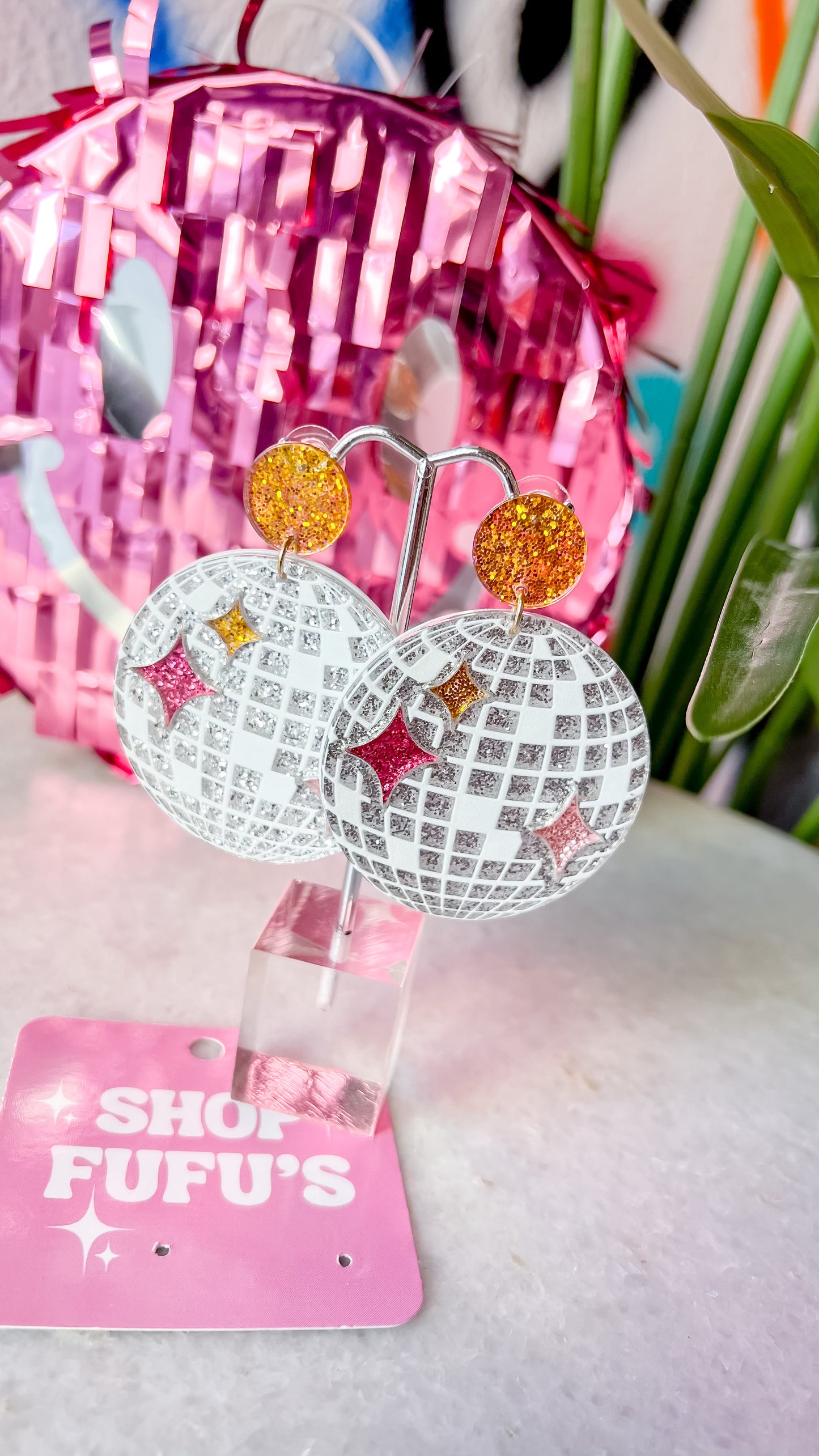 ACRYLIC DISCO BALL EARRINGS