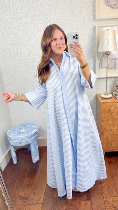 Serena Stripe Maxi Dress in Blue