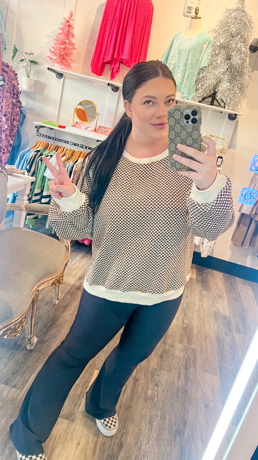 CHENILLE CHECKERED SWEATER IN MOCHA- SALE!