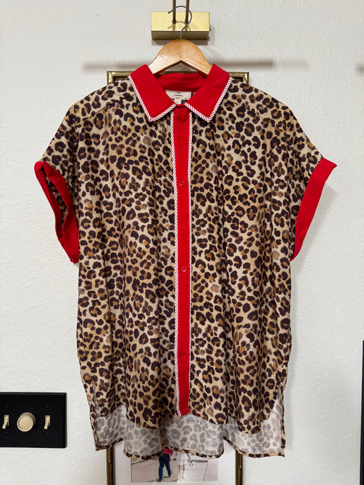 Leopard Pinstripe Button up Top SALE