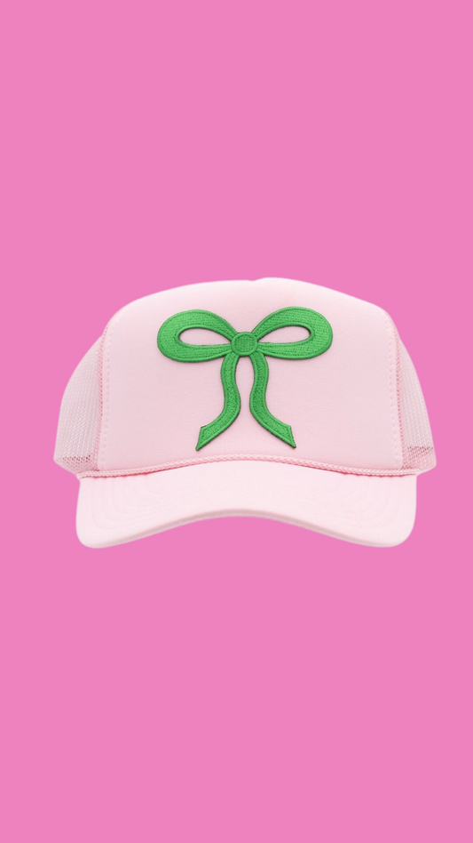 BABY PINK BOW PATCH TRUCKER HAT