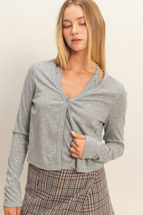 Layered Look Casual Top in Grey