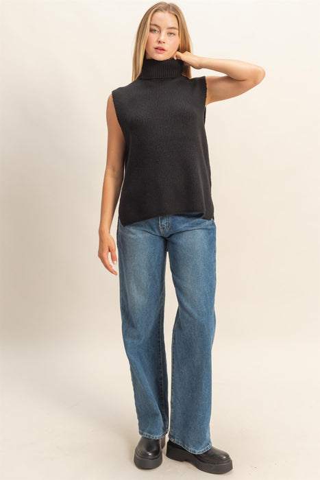 High Low Sleeves Sweater Vest in Black