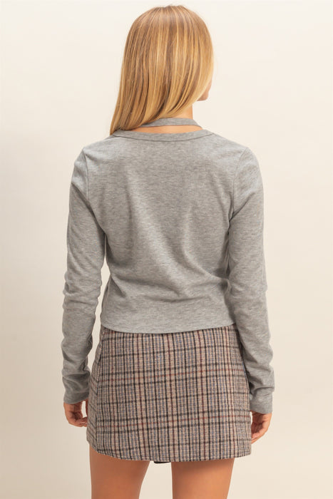 Layered Look Casual Top in Grey