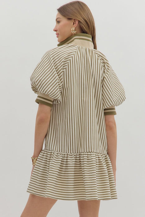 Jane Stripe Dress in Olive