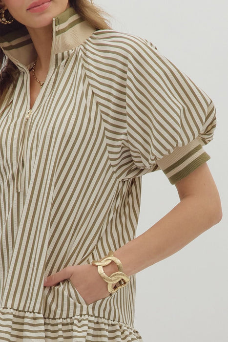 Jane Stripe Dress in Olive
