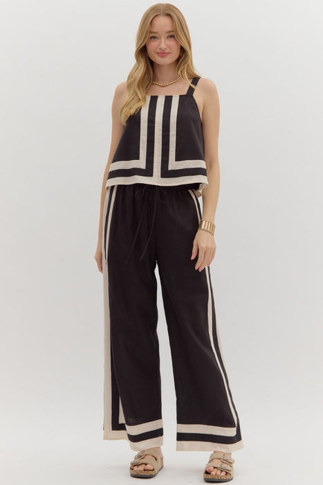Cream & Black Linen Cropped Blouse