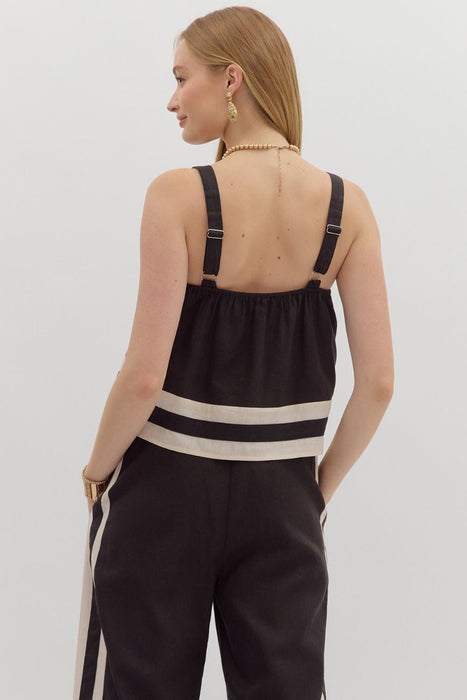 Cream & Black Linen Cropped Blouse