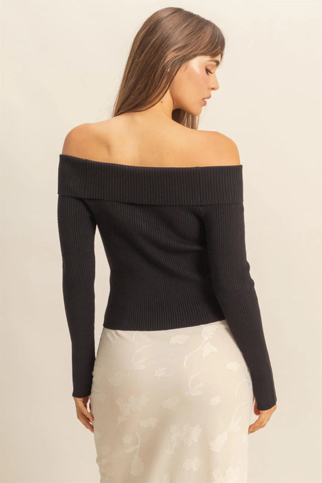 Jada Off Shoulder Sweater Top - BLACK